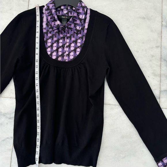 Vintage Style & Co. Collared Sweater Pullover Silk Blend Academia Black Purple L - Picture 8 of 11